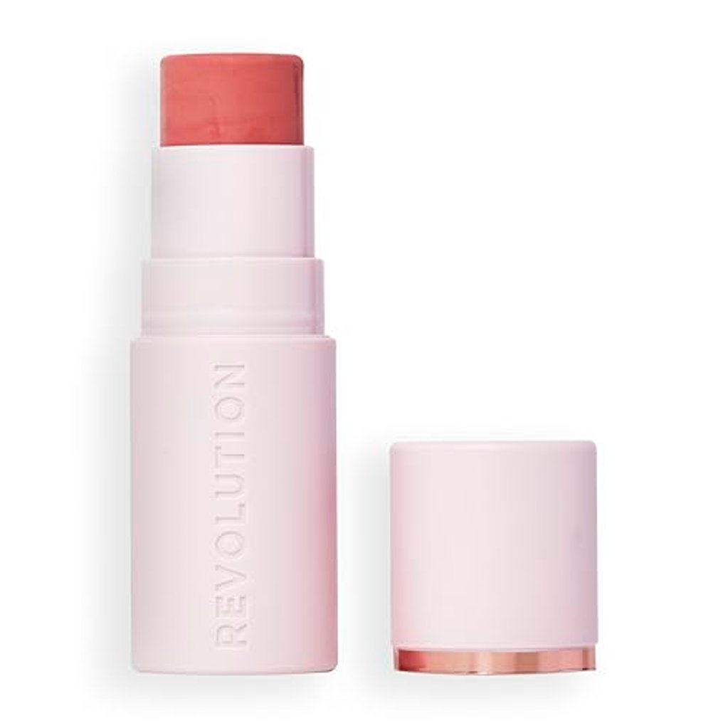 Revolution Skin Silk Blush Stick - Aufbauende Farbe für Wangen, Augen und Lippen - Creme-zu-Puder-Formel - Vegan & Cruelty-Free - Peachy Pink - 4,5 g
