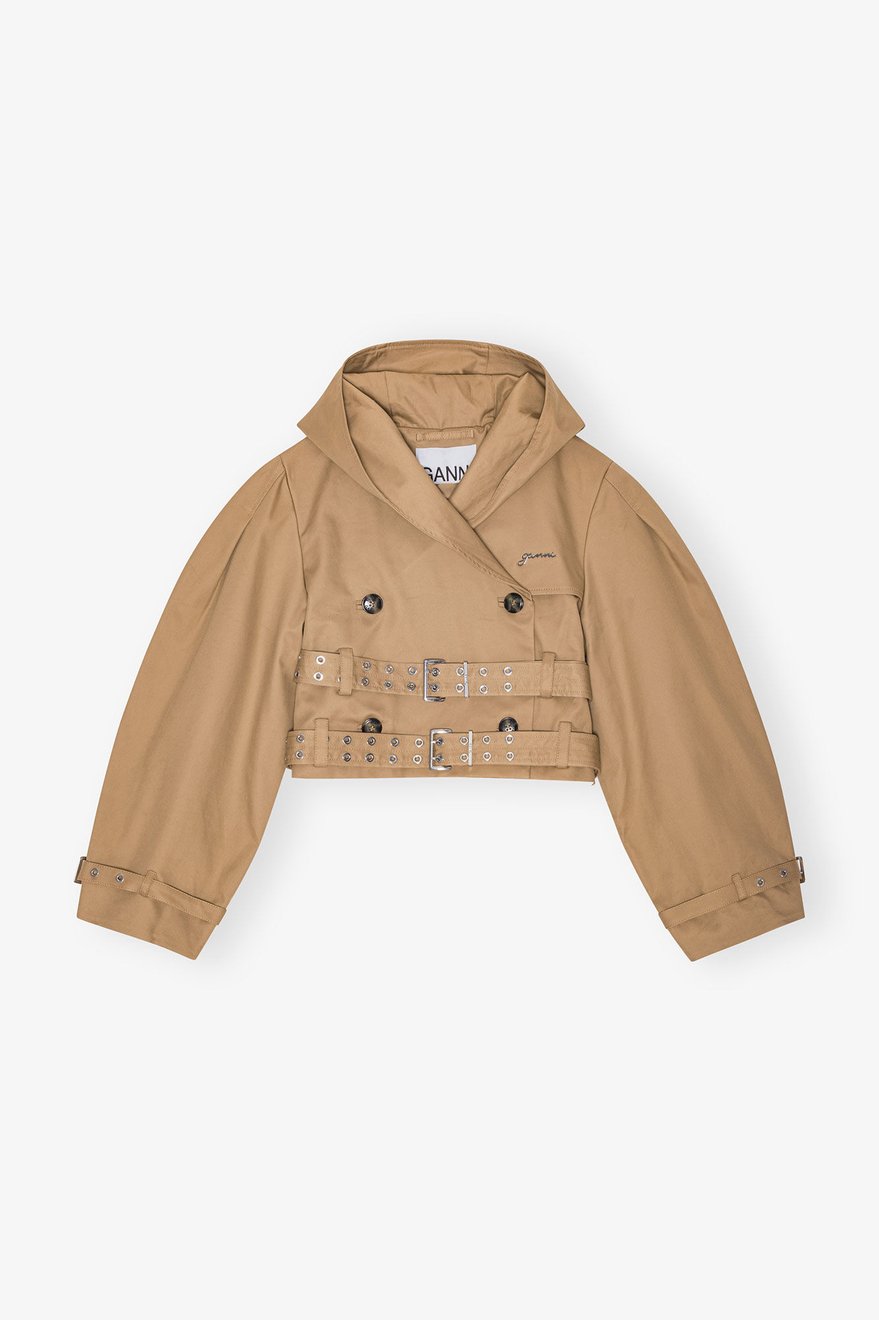 Kurze Jacke aus camel-farbener Bonded-Baumwolle