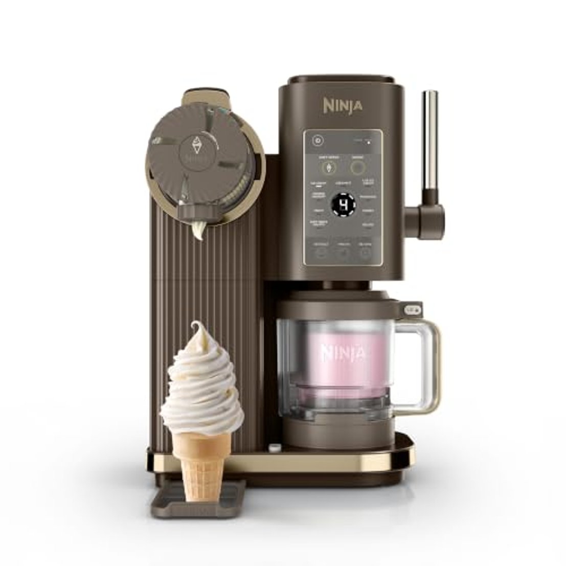 Ninja CREAMi Scoop & Swirl Eismaschine mit 2 Behältern, 13 Funktionen, für Eiscreme, Softeis, Gelato, Sorbet, Milchshakes und mehr, mit Mix-In-Funktion für Extras, Mokka, NC701EUBR
