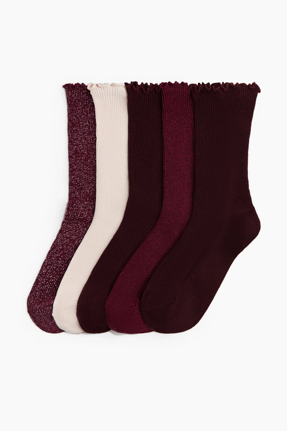 H&M 5er-Pack Gerippte Socken - Weinrot/Cremefarben