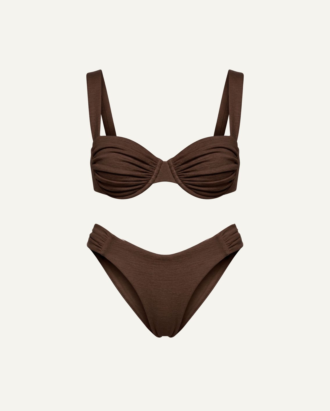 Merino Wool Balconette Bikini Set, Cocoa Brown by Zubek