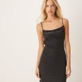 Gina Tricot – Midikleid aus Netzstoff in Schwarz mit weißem Punktemuster