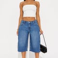 Aleksa Pleated Non Stretch Denim Jorts - Dark Wash