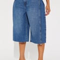 Aleksa Pleated Non Stretch Denim Jorts - Dark Wash