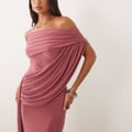 ASOS DESIGN – Figurformendes, drapiertes Maxikleid in Rosé mit One-Shoulder-Träger