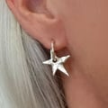 Hammered Sterling Silver Star Hoop Earrings