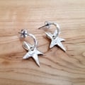 Hammered Sterling Silver Star Hoop Earrings
