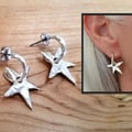 Hammered Sterling Silver Star Hoop Earrings