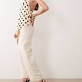 Mango – Elegante Hose aus Leinenmix in Hellbeige