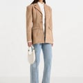 Manière De Voir Claire – Suede Wide Shoulder Cinch Waist Blazer – Beige