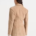 Manière De Voir Claire – Suede Wide Shoulder Cinch Waist Blazer – Beige