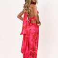 Satin Knot Detail Halter Neck Top - Red Floral