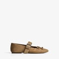 Bershka – Ballerinas in Hellbraun mit Schnalle