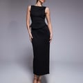 ASOS DESIGN – Midi-Bleistiftkleid aus neoprenartigem Material in Schwarz mit Schößchenoberteil im Korsettdesign