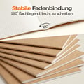 Set of 5 notebooks, A5, squared, kraft paper notebooks with thread binding | 60 pages, 80 g/m² beige paper, 5 x 5 mm squared, flat for school, office, travel and notes