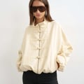 Topshop Bomberjacke mit Stehkragen in Ecru
