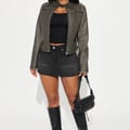 Leona Faux Leather Lace Up Jacket - Black