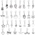 nbeads 30pcs Alloy Pendant Decoration, Tibetan Styles Dangle Metal Charms Alloy Pendant with Lobster Clasp for Stitch Marker Earrings Necklace Jewellery Crafts Silver
