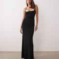 ASOS DESIGN – Maxikleid in Schwarz mit schmalen Trägern und Brustpartie mit Polka Dots