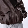 Stradivarius – Oversize-Jacke aus Kunstleder in Braun