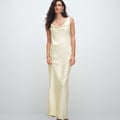 4th & Reckless – Maxikleid aus Satin in Zitronengelb mit Wasserfallausschnitt und Rückenschnürung