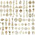 VYZUTR Pack of 100 Charms Pendants for Jewellery Crafts, Mixed Pendant Chain and Vintage Aesthetic, Bracelet, Earrings, Necklace, Gold