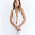Pull&Bear – Neckholder-Oberteil in Weiß mit Ösen