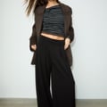 WIDE LEG SMART WITH DARTS - Trousers - black