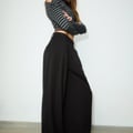 WIDE LEG SMART WITH DARTS - Trousers - black