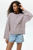 H&M Langarmshirt aus Baumwolle - Hellrosa/Gestreift