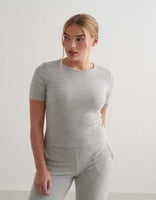 Aim'n – Ease – Geripptes T-Shirt in meliertem Grau