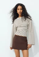 LONG SLEEVE STRIPED T-SHIRT WITH RUCHED WAIST - Langarmshirt - white