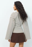 LONG SLEEVE STRIPED T-SHIRT WITH RUCHED WAIST - Langarmshirt - white