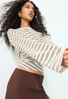 LONG SLEEVE STRIPED T-SHIRT WITH RUCHED WAIST - Langarmshirt - white
