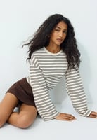 LONG SLEEVE STRIPED T-SHIRT WITH RUCHED WAIST - Langarmshirt - white