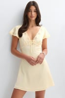 Gina Tricot Satin lace mini dress - Gelb