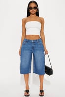 Aleksa Pleated Non Stretch Denim Jorts - Dark Wash