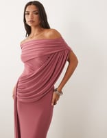 ASOS DESIGN – Figurformendes, drapiertes Maxikleid in Rosé mit One-Shoulder-Träger