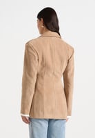 Manière De Voir Claire – Suede Wide Shoulder Cinch Waist Blazer – Beige