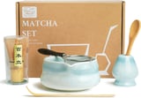 Premium Matcha Set of 6 - Exclusive Matcha Tea Set with Bamboo Chasen (Broom), Pink Ceramic Bowl