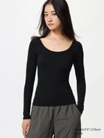 UNIQLO HEATTECH Extra Warm Thermo BH-T-Shirt (gerippt), Schwarz, image 1 of 2