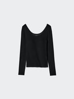 UNIQLO HEATTECH Extra Warm Thermo BH-T-Shirt (gerippt), Schwarz, image 2 of 2