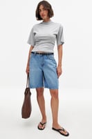 Mid Waist Wide Denim Shorts