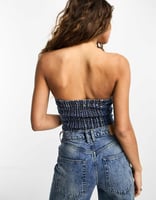 Emory Park – Jeans-Bustier in Blau mit Knopfdetail