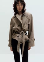 Mango Kurzer Trenchcoat mit Karomuster und Gürtel