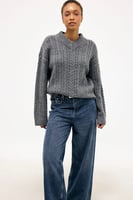 NA-KD Wool Blend Cable Knitted Sweater Grey