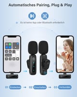 Wireless Lavalier Microphone for iPhone, iPad, Android Phone, 2-Pack