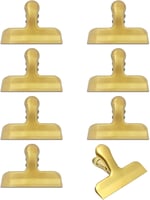 Heimzeit Pack of 8 Locking Clips Made of High-Quality Stainless Steel in Gold | Sealing Clips for Food Bags, Bags and Documents, 77 x 20 x 30 mm, Coloured Sealing Clips, Strong Spring Force