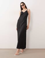 Esmée – Maxi-Strandkleid in Schwarz mit Polka Dots