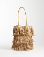 ASOS DESIGN – Tragetasche in naturfarbener Stroh-Fransenoptik